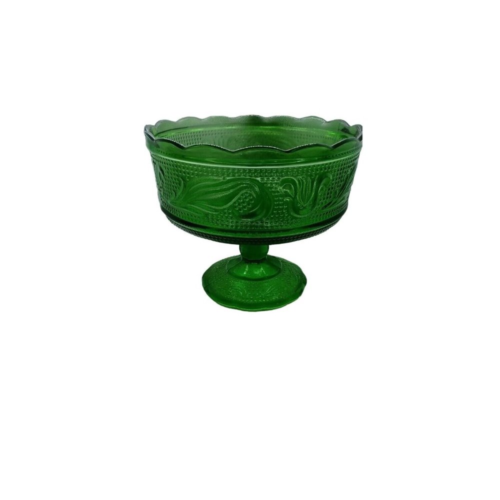 Emerald Glass Compote Candy Fruit Bowl E O Brody Co M6000 Pedestal Vintage Heavy